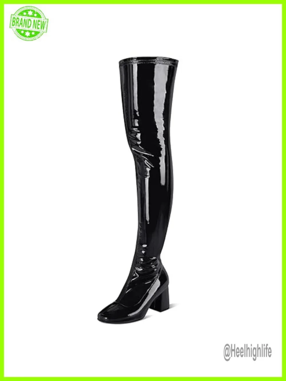 Patent PU Chunky Heel Over the Knee Boots Square Toe Side Zipper GOGO Boots